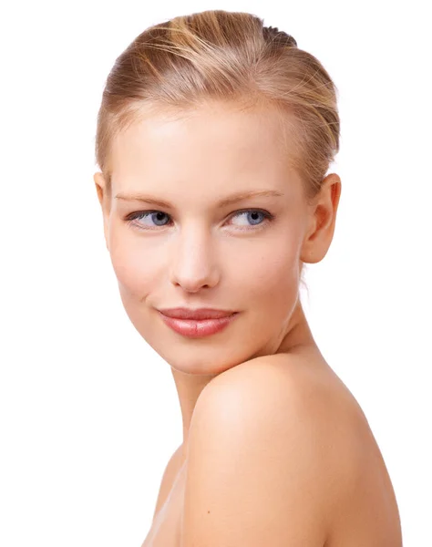 Skincare Beauty Wellness Face Model Studio Isolated White Background Makeup — Stock Photo, Image