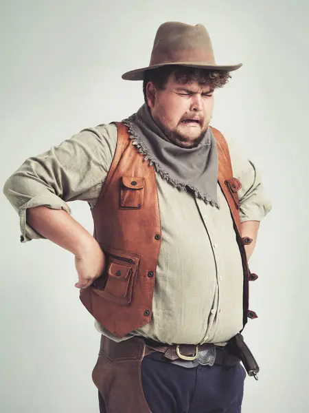 Crying Cowboy Criminal Gun Studio Mockup Outlaw Wild West Character — Stock Photo, Image