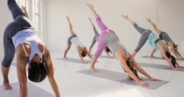 Vrouw Workout Yoga Les Training Praktijk Zen Voor Pilates Stretching — Stockvideo