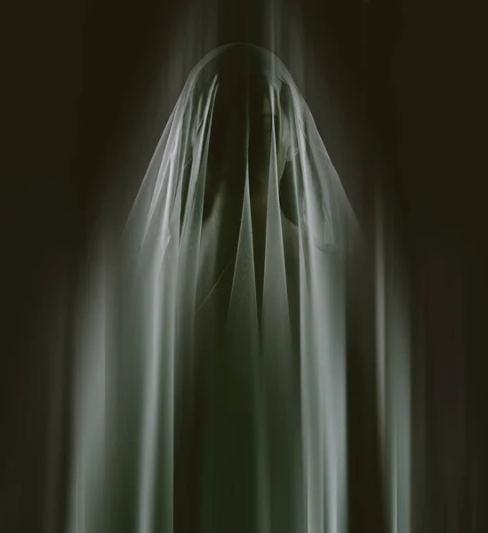 Velo Donna Ombra Fantasma Orrore Soprannaturale Con Silhouette Spaventosa Sfondo — Foto Stock