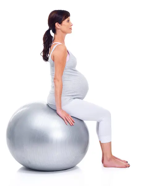 Pregnant Female Person Ball White Background Final Trimester Wellness Exercise — Stock Photo, Image