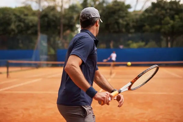 Tennis Entraînement Homme Dans Jeu Sport Compétition Exercice Remise Forme — Photo