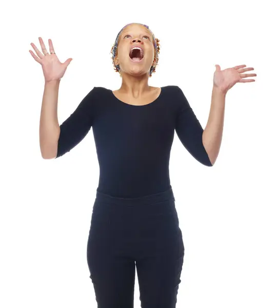 Mulher Gritando Para Surpresa Choque Estúdio Alto Voz Com Expressão — Fotografia de Stock