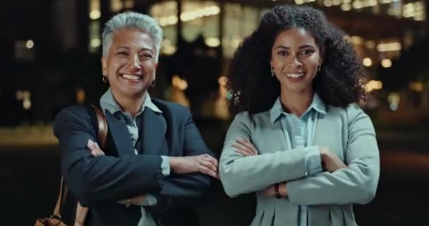 Mulher Negócios Noite Cidade Com Profissional Para Oportunidade Carreira Ambição — Vídeo de Stock