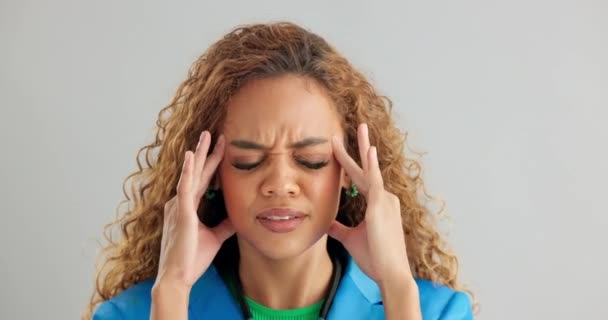 Mujer Frustrada Dolor Cabeza Estrés Con Ansiedad Salud Mental Depresión — Vídeos de Stock