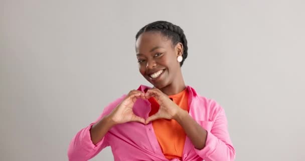 Šťastná Černá Žena Srdce Ruce Láskou Pro Péči Podporu Nebo — Stock video
