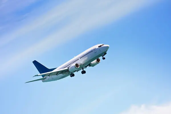 Airplane Transport Flight Blue Sky Travel Journey Direction Flying Air Stock Photo