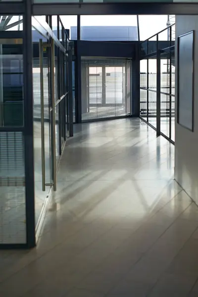 Office Interior Hallway Glass Windows Passage Corridor Modern Workplace Empty — Stock Photo, Image