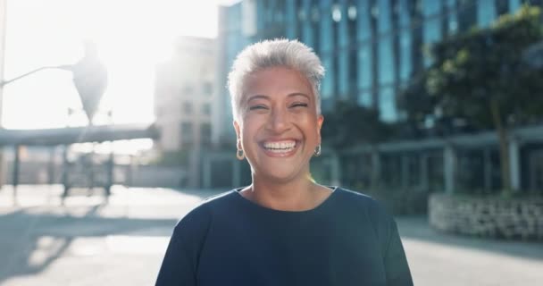 Ansigt Senior Kvinde Byen Erhvervslivet Leder Eller Ceo Glad Vækst – Stock-video