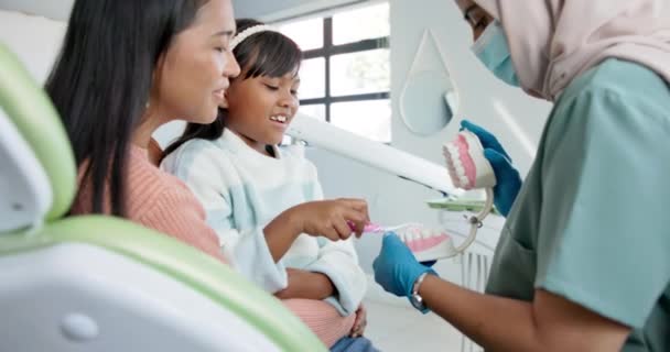 Dziecko Dentysta Lub Nauczanie Myciu Zębów Szczoteczką Zębów Praktyce Lub — Wideo stockowe