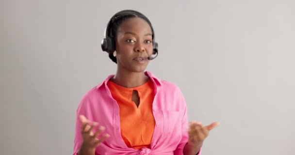 Zákaznická Podpora Call Centrum Business Žena Šedém Pozadí Pro Pomoc — Stock video