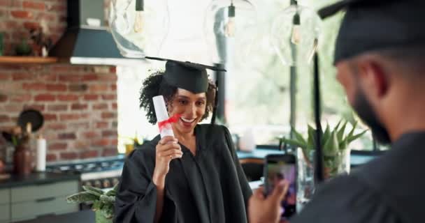 Graduate Students Happy Photography Home Certificate Academic Achievement Success Graduation — Stock Video
