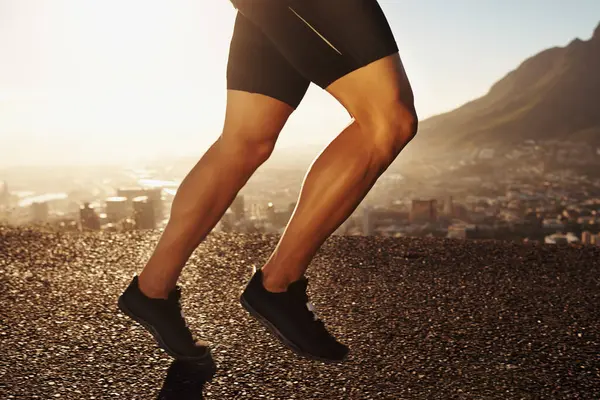 Piernas Zapatillas Persona Corriendo Ciudad Cardio Fitness Para Salud Bienestar — Foto de Stock