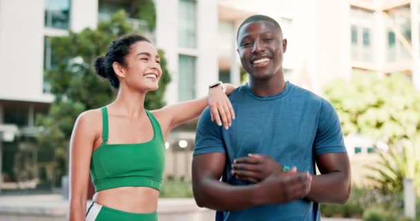 Visage Ville Couple Avec Fitness Exercice Entraînement Avec Soutien Réussite — Video
