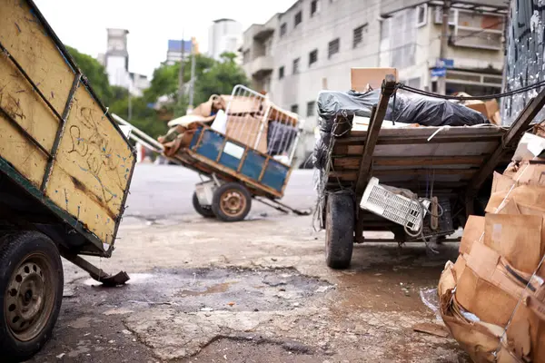 Lixo Carrinho Lixo Cidade Livre Para Gerenciamento Resíduos Reciclagem Lixo — Fotografia de Stock