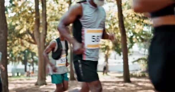 马拉松和跑步与运动 竞争和健康与阳光和新鲜空气 运动员和跑步者参加运动 夏季参加运动 精力充沛地参加有氧运动和健身 — 图库视频影像