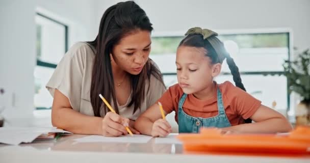Moeder Kind Huiswerk Met Boze Stress Voor Adhd Afleiding Aan — Stockvideo