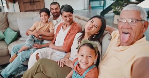 Cara Engraçada Sorriso Grande Família Uma Selfie Com Crianças Felizes — Vídeo de Stock
