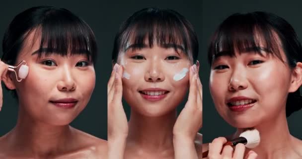 Collage Cara Mujer Para Aplicar Maquillaje Para Belleza Cuidado Piel — Vídeo de stock