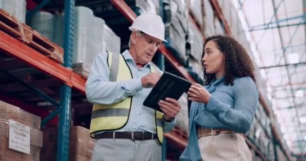 Man Woman Tablet Warehouse Logistics Digital Inventory Control Stock Management — Stock Video