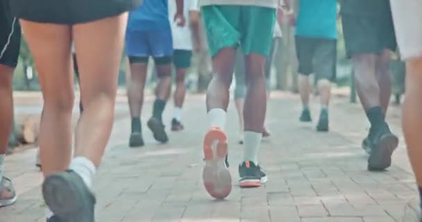 巴西城市马拉松赛俱乐部的团体 腿和跑步健美操 健身和健康 在运动 训练和运动中用于减肥 健康和锻炼的多样性 人和运动鞋 — 图库视频影像