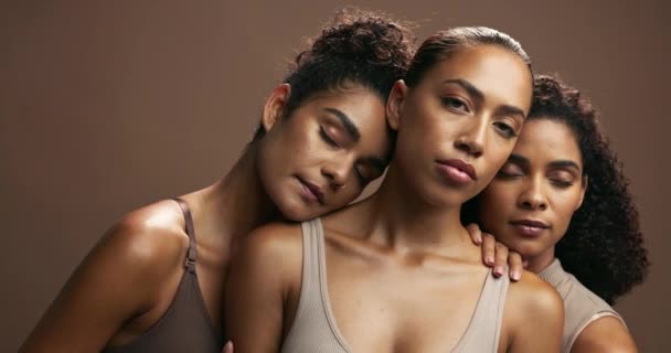Face Женщины Вместе Студии Красоты Skincare Разнообразием Поддержки Здоровья Натуральный — стоковое видео