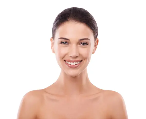 Face Natural Beauty Happy Woman Headshot Skincare Cosmetics Clean Makeup — Stock Photo, Image