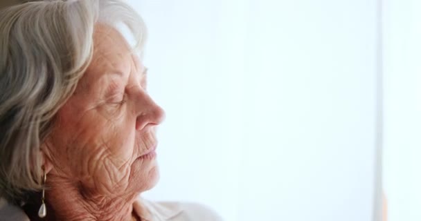 Elderly Woman Thinking Future Home Dementia Alzheimer Anxiety Mental Health — Stock Video