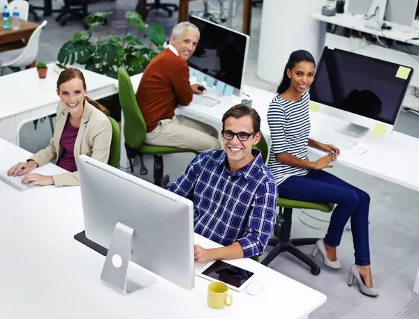 Business People Portrait Diversity Partnership Computer Office Collaboration Plan Coworkers — Stock Photo, Image