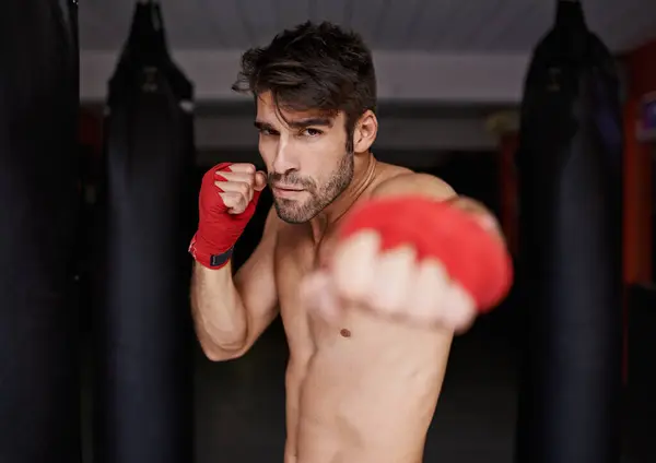 Boxer Ginásio Retrato Para Fitness Soco Bem Estar Forte Treinamento — Fotografia de Stock
