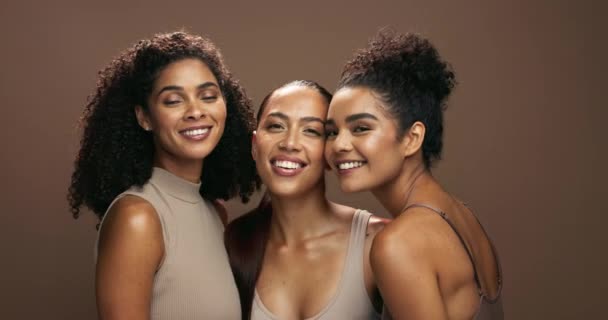 Happy Portrait Women Beauty Skincare Dermatology Studio Background Natural Skin — Stock Video