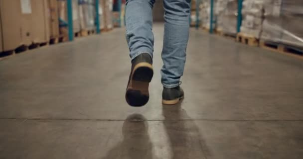 Persoons Wandel Magazijnproductie Voor Fabrieksinspectie Voorraadinspectie Verpakking Toeleveringsketen Werknemer Poten — Stockvideo