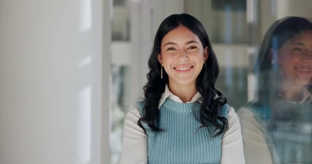 Corporativo Negocios Cara Mujer Asiática Cargo Con Confianza Orgullo Actitud — Vídeo de stock