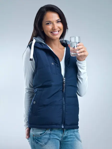 Woman Portrait Water Health Hydration Studio Nutrition Wellness Drink Thirst — Stock Photo, Image