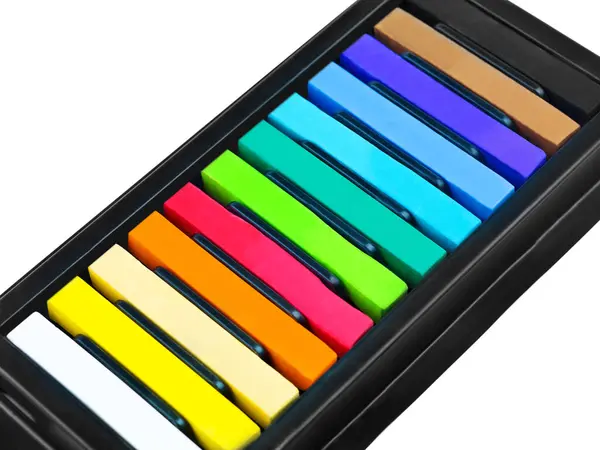 Kunstenaar Pastel Kleurenstokken Studio Voor Regenboog Levendige Creativiteit Textuur Pigmenten — Stockfoto