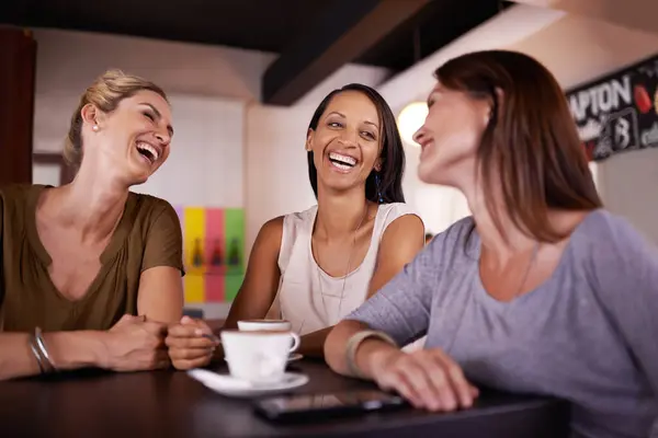 Friends Women Talking Coffee Shop Social Life Happy Funny Conversation Stock Image