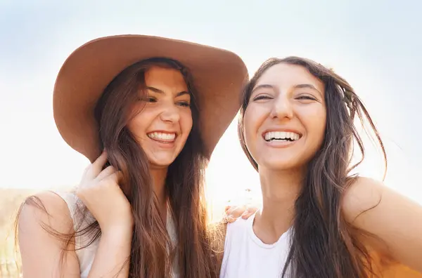 Femmes Selfie Plein Air Chapeau Été Pour Voyage Vacances Vacances — Photo