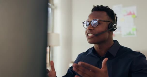Çağrı Merkezi Tele Pazarlama Müşteri Hizmetleri Yardım Için Hareketi Yapan — Stok video