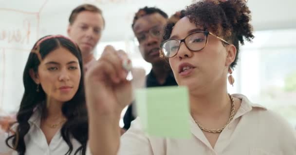 Business Planning Schrijven Teamwork Glasplaat Voor Brainstormen Oplossing Probleemoplossing Kantoor — Stockvideo