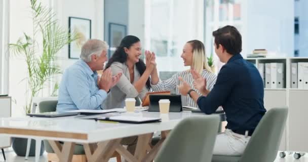 Business People Happy High Five Celebration Success Company Achievement Sales — Stock Video