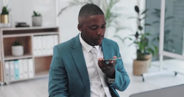 Hombre Negro Nota Negocios Voz Con Teléfono Para Conversación Mensaje — Vídeos de Stock