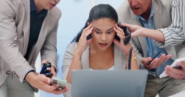 Llamada Telefónica Caos Mujer Negocios Con Estrés Por Documentos Informe — Vídeos de Stock