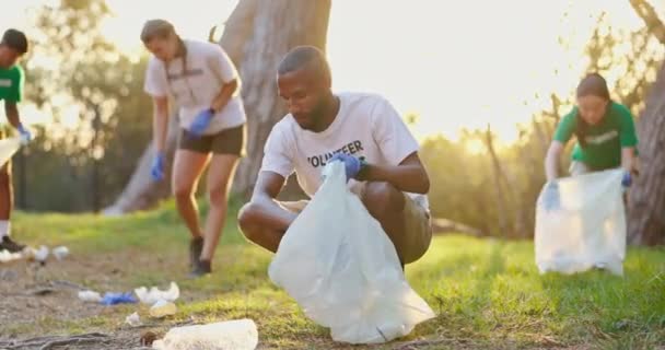Volunteer Teamwork Garbage Environment Sustainability Climate Change Recycling Nature Cleaning — Stock Video