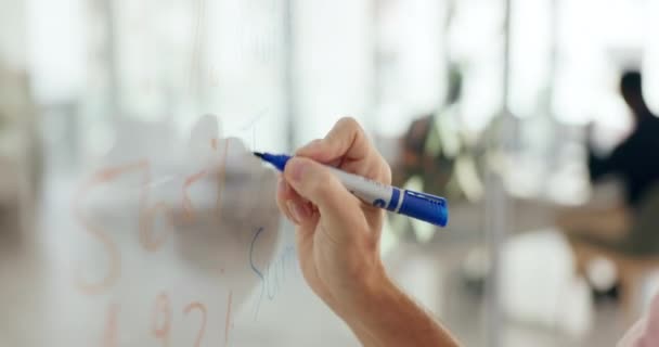 Hand Schrijven Glazen Wand Voor Zakelijke Strategie Met Brainstormen Kantoor — Stockvideo