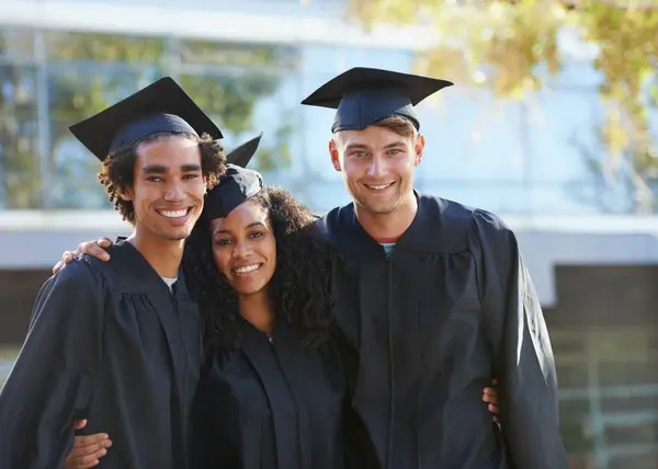 Diversidad Retrato Graduación Con Estudiante Para Educación Éxito Universitario Logro — Foto de Stock
