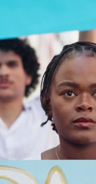 Livre Mulher Negra Grupo Com Protesto Luta Voz Com Justiça — Vídeo de Stock