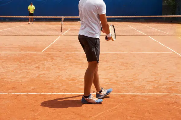 Les Gens Servir Compétition Sur Court Tennis Athlète Action Avec — Photo