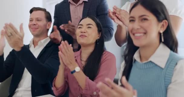 Gente Negocios Público Grupo Aplausos Por Éxito Reunión Felicitaciones Elogios — Vídeo de stock