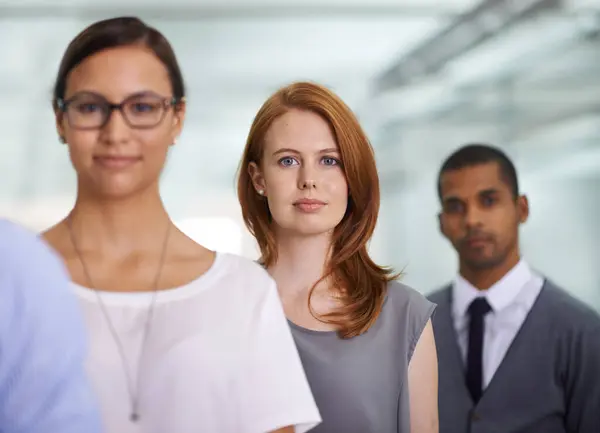 Portrait Team Business Woman Queue Office Workplace Job Entrepreneur Face — Stock Photo, Image