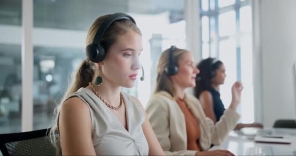Tvář Žena Sluchátka Call Centru Pro Zákaznický Servis Poradenství Business — Stock video